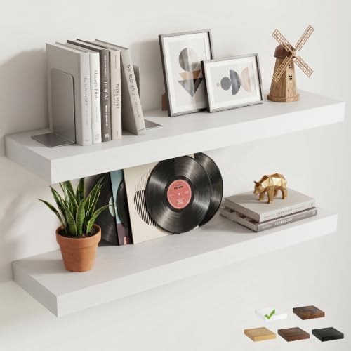 8 inch Deep Floating Shelves for Wall, 32" Wide, White Finish, 2-Pack