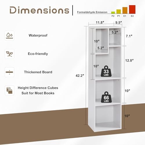 VECELO 4-Tier Bookcase, Modern Storage Cabinet with Height Difference Shelves for Standard Textbooks, 5 Cubes, Vertical 