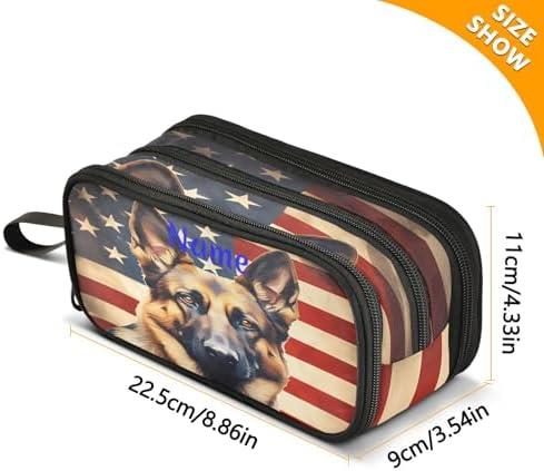 Custom Dog German Shepherd Flag Pencil Case Box Boys Girls Personalized Name Large Pencil Pouch Stationery Pen Bag Organizer for Kids Adults School Office