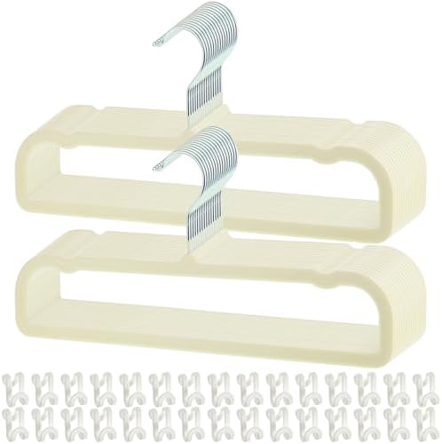 Pants Hangers Non Slip, 30 Pack Velvet Hanger for Closet with 30 Hooks, Strong Durable Space Saving Slim Pants Hanger, Ultra Thin & Space Saving Flocked Hangers for Pants/Shirts/Shorts/Bra (Cream)