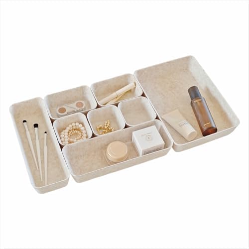 8-Piece Felt Desk Drawer Organizer Tray Set in 4-Sizes, Oatmeal