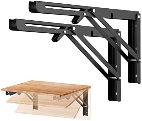 Ravinte Matte Black Folding Shelf Brackets, 14 Inch, 2 Pack