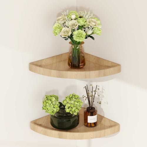 YMYNY Set of 2 Corner Shelf Wall Mount 12" Beech Wood Color HFS001R-2