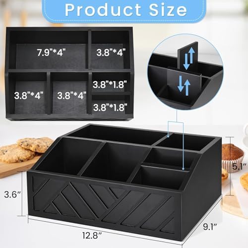 ugiftt Coffee Station Organizer for Counter, Wood Coffee Pods Holder Storage Basket, Tea Condiment Storage Organizer, Ru