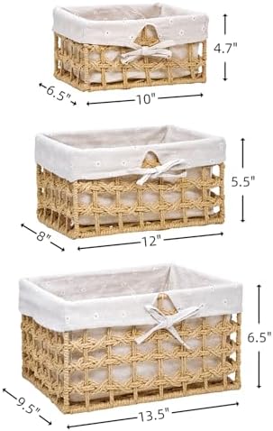 GIB Small Wicker Woven Storage Baskets for Organizng with Liners, Set of 3