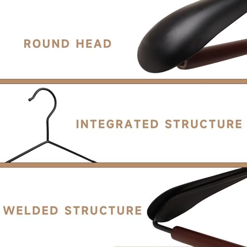 Wide Shoulder Wire Hangers with Wood Pants Bar, Black, 12-Pack
