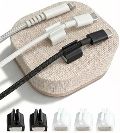 Magnetic Cord Holder, 5 Cable Clips, Desk & Nightstand Organizer