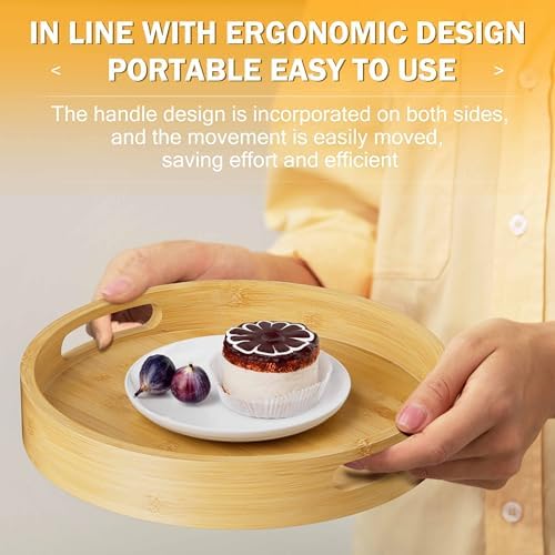 Lazy Susan Organizer Homerays 12 Inch Non-Skid Bamboo Lazy Susan for Kitchen Rotating Spice Rack with Handles, Wood Turn