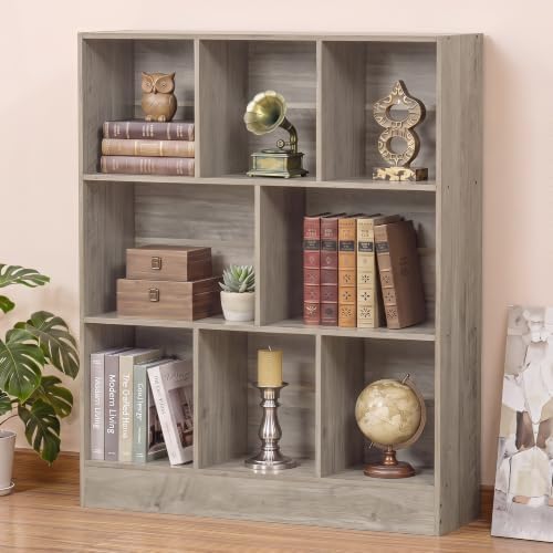 YAHARBO 3 Tier 8 Cube Horizontal Bookshelf, Low Bookcase for Sleves,Grey