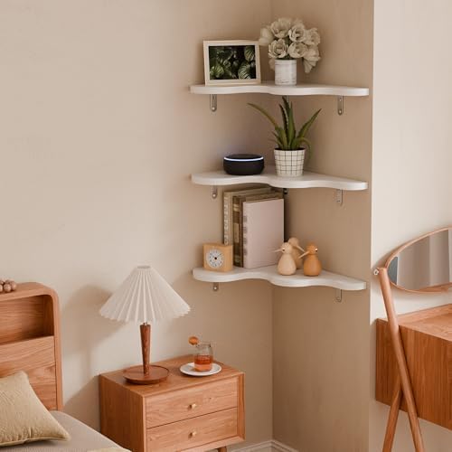 Cute Cloud Shelf Set of 3 - Wavy Floating Corner Shelves Wall Mounted, Corner Shelf Floating with Brackets, Nursery Shel