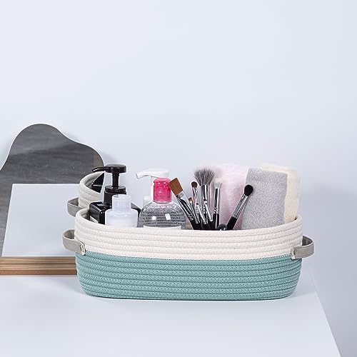 Cotton Rope Woven Toilet Paper Baskets for Organizing Decorative for Boho Decor Small Storage Gift 13"x5.9"x4" Mint Gree