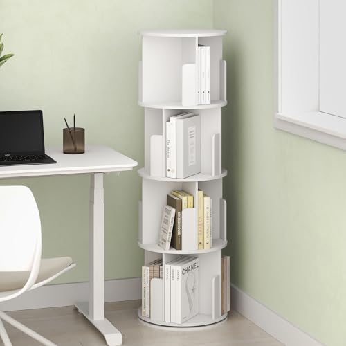 Ipoh 4-Tier Freestanding Rotating 360 Display Bookshelf, Bookcase, Storage Rack, for Narrow Space, Living Room, Home Off