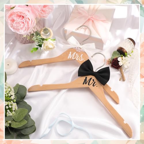 Beeveer 2 Pcs Bride Groom Wooden Hangers Bow Tie Wedding Gift,Mr.&Mrs