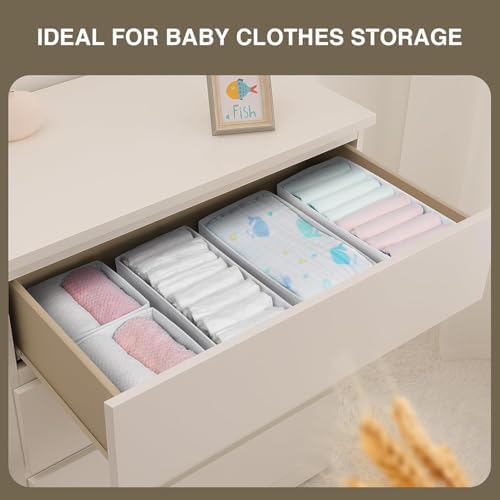 DIMJ Drawer Organizers - Set of 8 Fabric Closet Organizers and Storage, Drawer Dividers for Baby Clothes, Socks, Belt, T