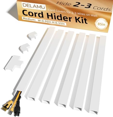 Delamu Cord Hider, 85in Cord Covers for 2-3 Wires on Wall, Self-Adhesive Cable Hider, Paintable Wire Hiders Wire Covers 