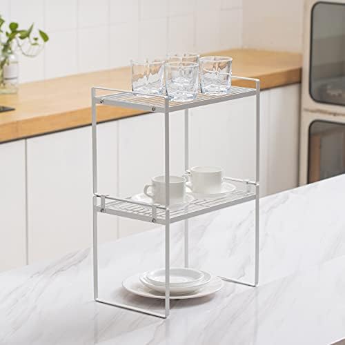 Shantton 2pk Kitchen Cabinet Shelf Counter Organizer Rack Pantry Storage Bathroom Bedroom Office Table Desk Space Saving