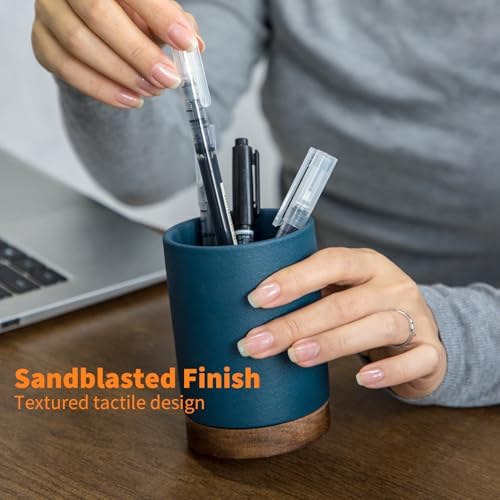 Ceramic Pen Holder for Desk, Pencil Cup, (Royal Blue, Set / 2)
