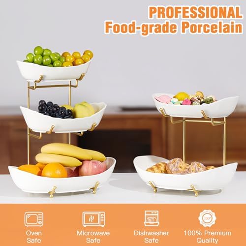 3 Tier Fruit Basket, Ceramic Fruit Bowl for Kitchen Counter 2