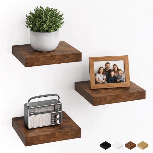 Square Floating Shelves for Wall, Small Corner Shelves, 8"W x 8"D, Set of 3