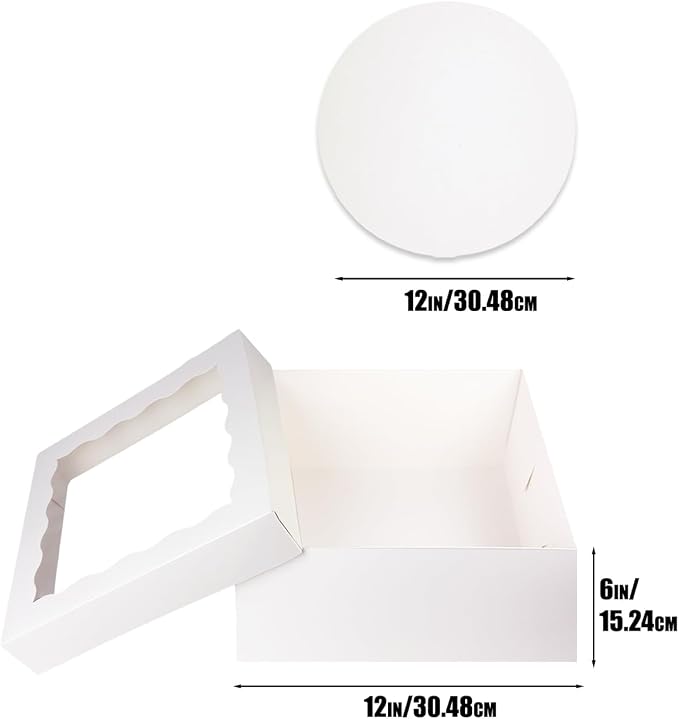 qiqee White 12"x12"x6" Cake Box 36Pcs, 12" White Cake Round Boards 36Pcs, for Cake, Treat Cookie Dessert, Birthday Party