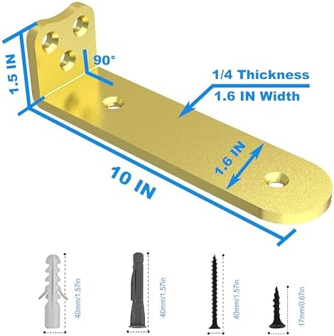Eurydice Heavy Duty Floating Shelf Brackets, 1/4 in Thick 10 in 6Pack Gold