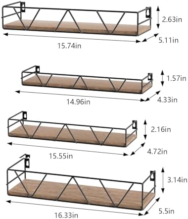 Floating Shelves Set of 4, Wood Wall Shelf, Farmhouse Shelf for Bedroom