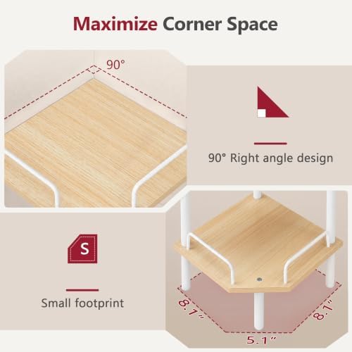 Tajsoon 3 Tier Corner Shelf Stand, Small Corner Table, Natural & White