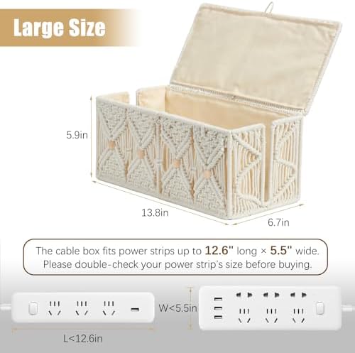 Cable Management Box Handmade Macrame Cord Storage Organizer