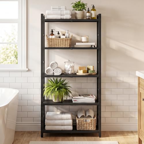 HOOBRO 5-Tier Bookshelf, Standing Tall Bookcase, Vertical Storage Shelf