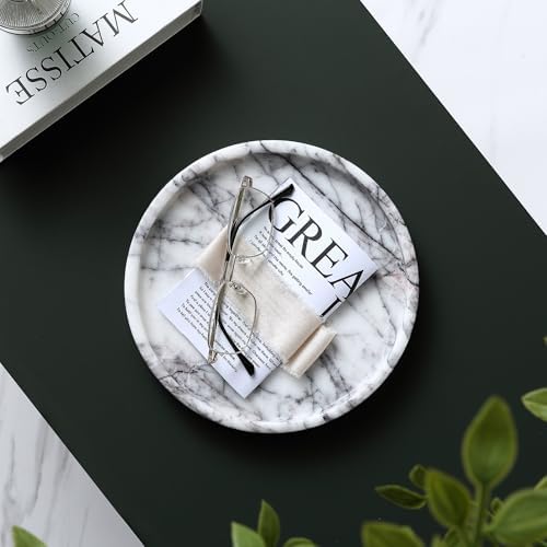 Lilac Marble Round Tray - 8 Inch Bathroom & Vanity Organizer for Jewelry, Perfume, Watches, Coasters | Makeup, Dining Ta