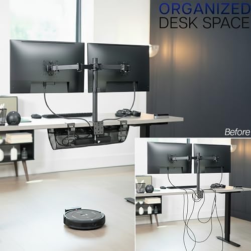 VIVO Black Clamp-on 24 in Mesh Net Cable Management Holder, DESK-AC24MH
