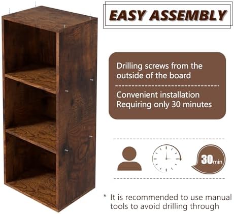 Wooden 3 Cube Storage Organizer, 3 Tier Storage Cubes Storage Display Cubby, Freestanding DIY Closet Shelving Unit for L