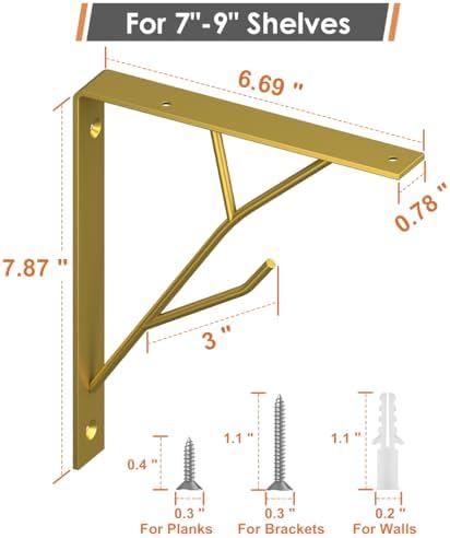 Mocomax 8 Inch Decorative Shelf Brackets, Heavy Duty Floating Shelves, Wall Mount Shelving Bracket, Hardware L Shape Tre