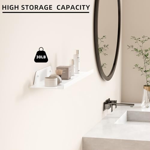 Floating Shelf for Wall, Off Center Metal Shelf for Decor, Modern Wall Shelf for Storage with Lip, Hanging Shelf for Liv