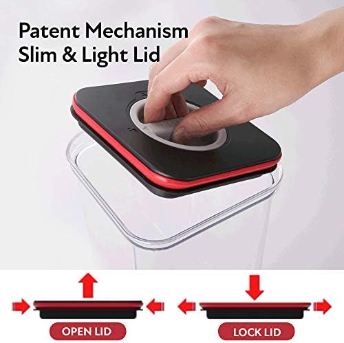 Neoflam Smart Seal 8pc Patent Airtight Kitchen Pantry Canister/Organizer Clear Plastic Container & Simple Twist, 100% Leak Proof, Dishwasher Safe, BPA Free, Dry Food Storage Set, Square, Black/Red Lid