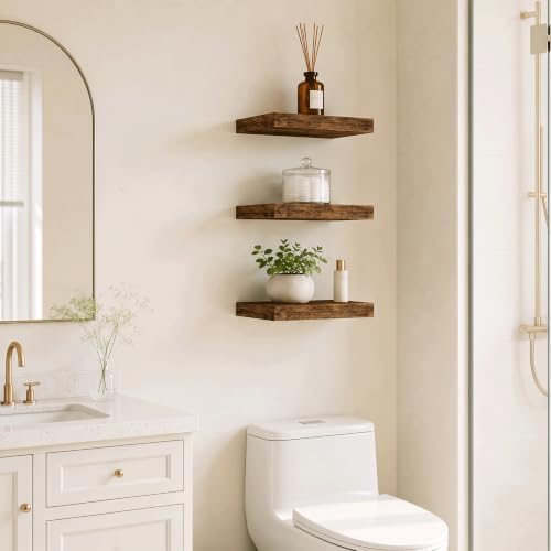 Square Floating Shelves for Wall, Small Corner Shelves, 8"W x 8"D, Set of 3