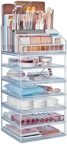 STORi Chloe Stackable Clear Makeup Holder and 6 Drawer Bundle | Organize Cosmetics and Beauty Supplies | Made in USA