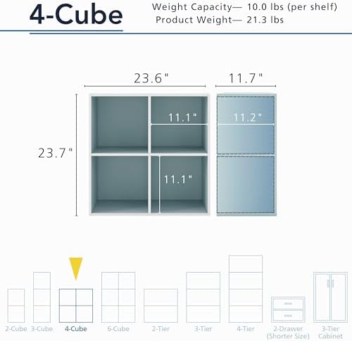 Homes: Inside + Out Apexa 4-Cube Storage Organizer Shelves, Stackable Wood Bookcase Fits Cubby Bins for Organization, Do