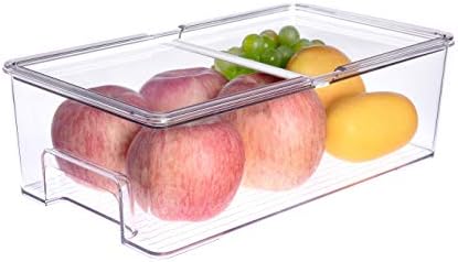 SANNO Vegetable Refrigerator Organizer Food Bins with lids Large Stackable Fridge Clear Organizers Kitchen Cabinet Organ