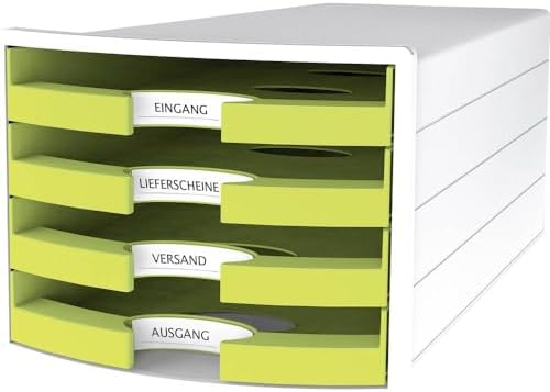 HAN 1013-50 Impuls Drawer Box DIN A4/C4 4 Open Drawers White/Trend Colour Lemon