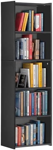 ZENY 5-Tier Shelf Bookcase, Freestanding Wood Storage Display Open Bookshelf for Home Office (Black)
