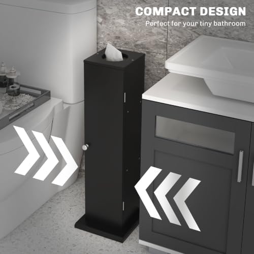 HOMCOM Toilet Paper Cabinet Small Bathroom Corner Floor Cabinet Thin Black