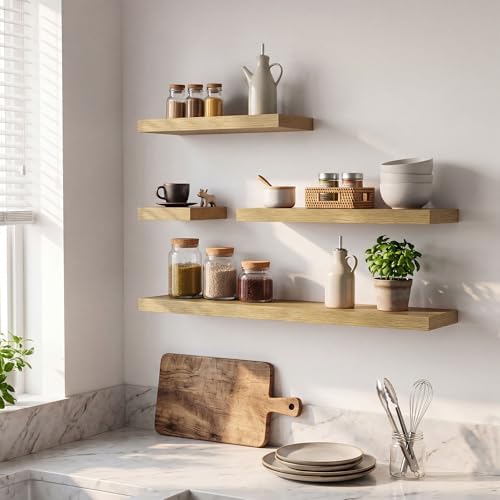 Axeman 16 Inch Floating Shelves for Wall, 2 Packs, Invisible Brackets, Oak
