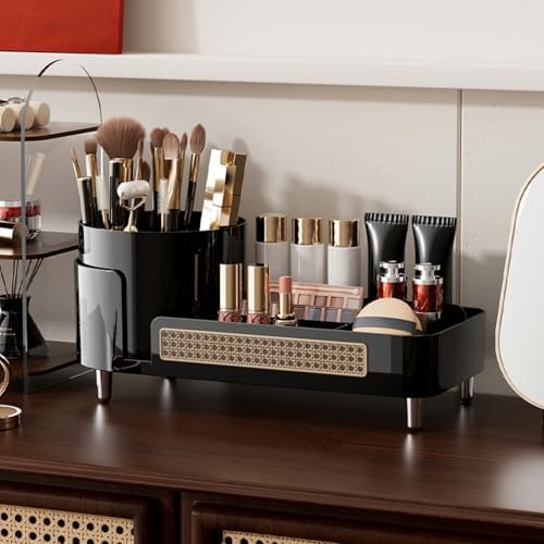 Booklov Rotating Makeup Organizer for Vanity Countertop, Black