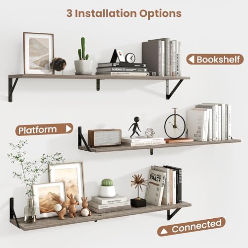 Axeman 40 Inch Floating Shelves, 8 Inch Deep Grey Wall Shelves Set of 2