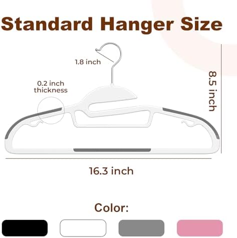 HOUSE DAY Slim Plastic Hangers with Non Slip Rubber Pads, 50 Pack, White