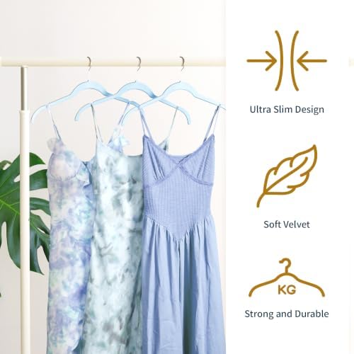Sishynio Velvet Hangers 30 Pack, Non-Slip Slim Felt Clothes Hangers Blue