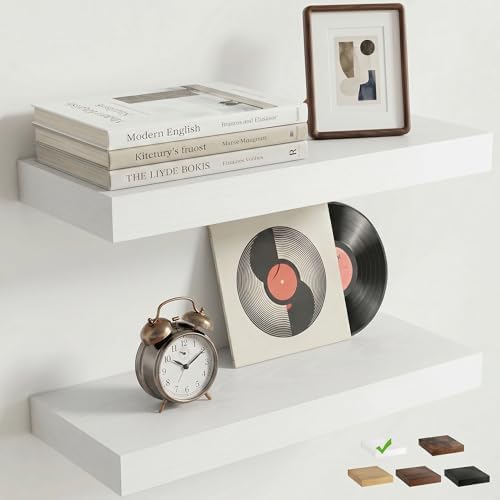16 Inch Floating Shelves for Wall, 6.5"D Wood Storage Shelves, White Finish