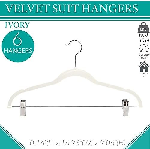 Simplify 60 Pack Velvet Hangers with Clips | Skirt and Pants | Slim Space Saving | Closet Organization | Non-Slip | Prevent Creases | Swivel Neck | Durable | Ivory