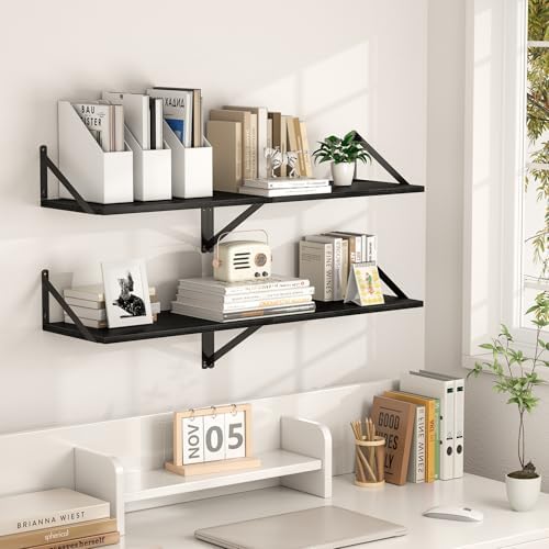 Heimlove 32W x 12D Deep Floating Shelves Set of 2 Black